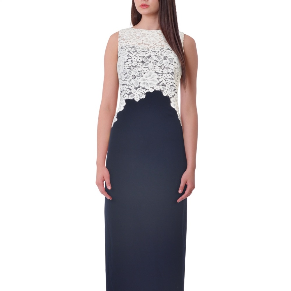 Lauren Ralph Lauren navy crepe & white lace dress